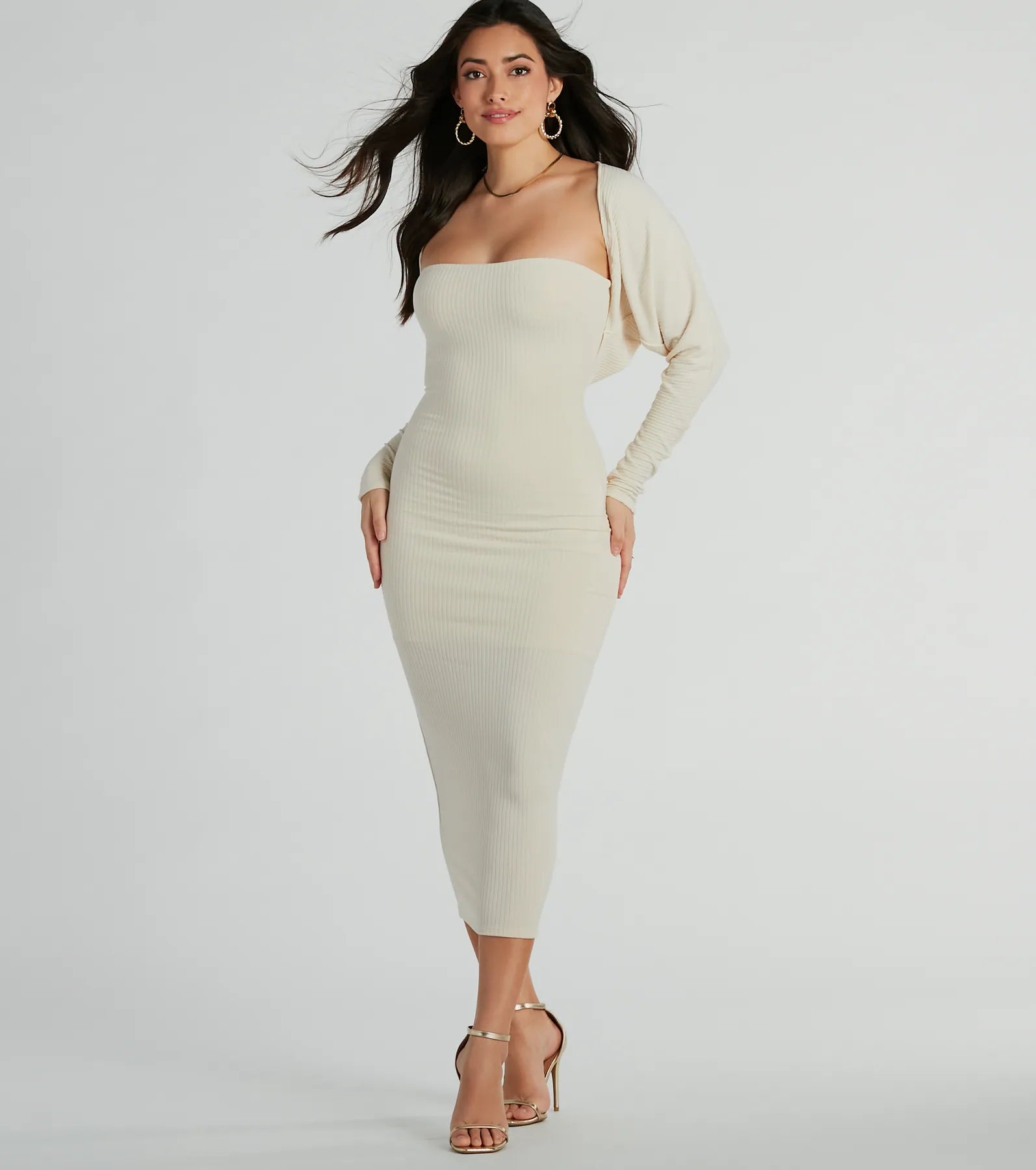 She's The Main Rib Knit Strapless Midi Dress Comfortable Adjustable Strap Midi Dress