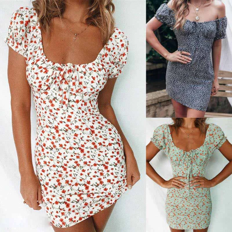 Summer Boho Floral Mini Dress Trendy Crossover Mini Dress