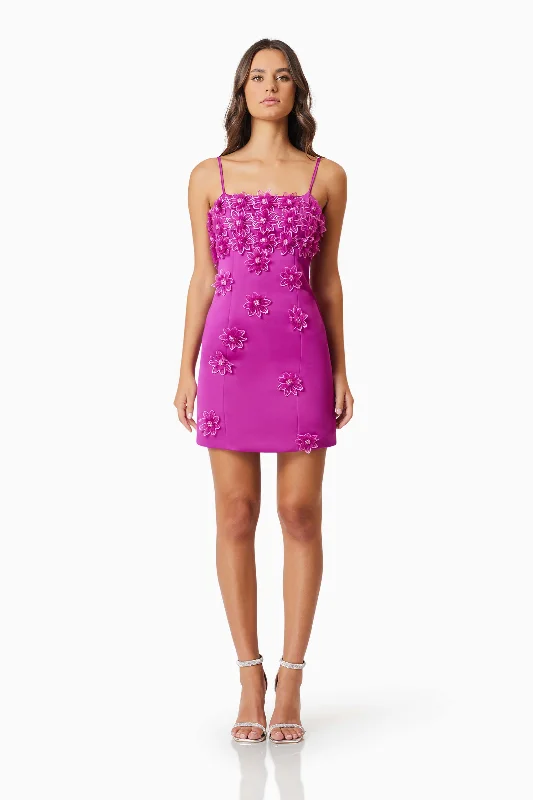 Sutton 3D Floral Mini Dress In Purple Trendy Crossover Mini Dress