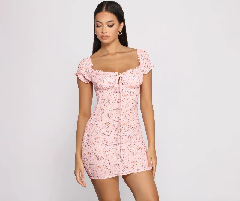 Sweet Florals Smocked Mini Dress Trendy Mesh Mini Dress