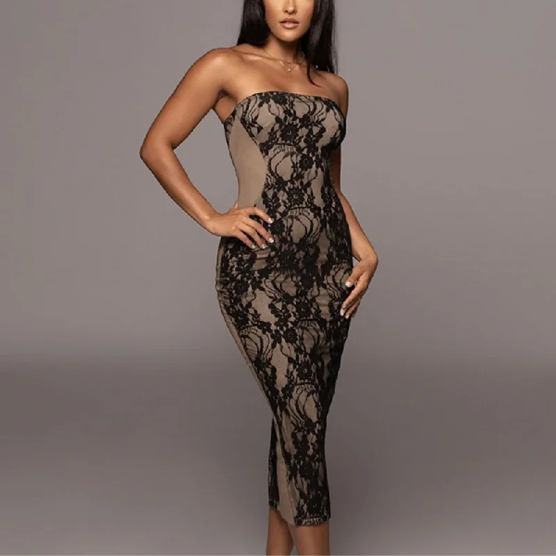 Take me away lace midi dress Fashionable One-Shoulder Midi Dress