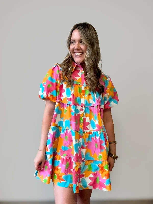 Technicolor Mini Dress Comfortable Fit-and-Flare Mini Dress