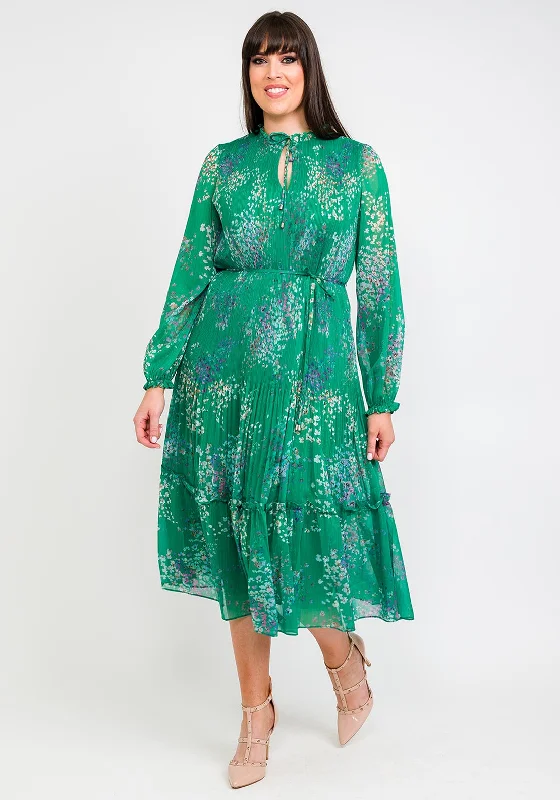 Ted Baker Rosiiie Serendipity Pleated Midi Dress, Green Trendy Ruffled Sleeve Midi Dress