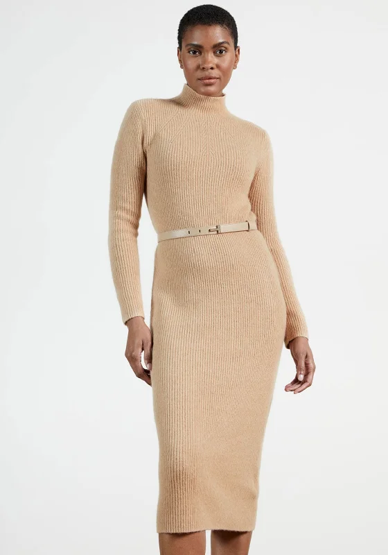 Ted Baker Womens Conniey Knit Midi Dress, Camel Trendy Shift Midi Dress