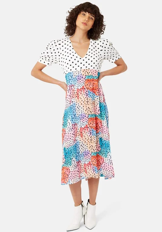 Traffic People Mia Polka Dot Midi Dress, Multi Comfortable Adjustable Strap Midi Dress