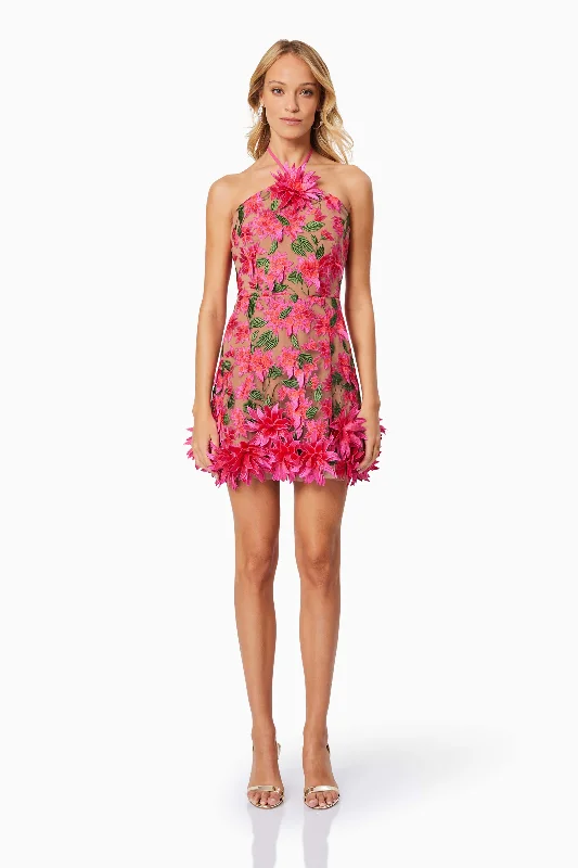 Valentina 3D Floral Mini Dress in Pink Comfortable Casual Mini Dress