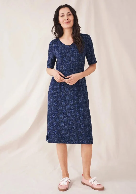 White Stuff Kara Jersey Midi Dress, Navy Multi Stylish Wraparound Midi Dress