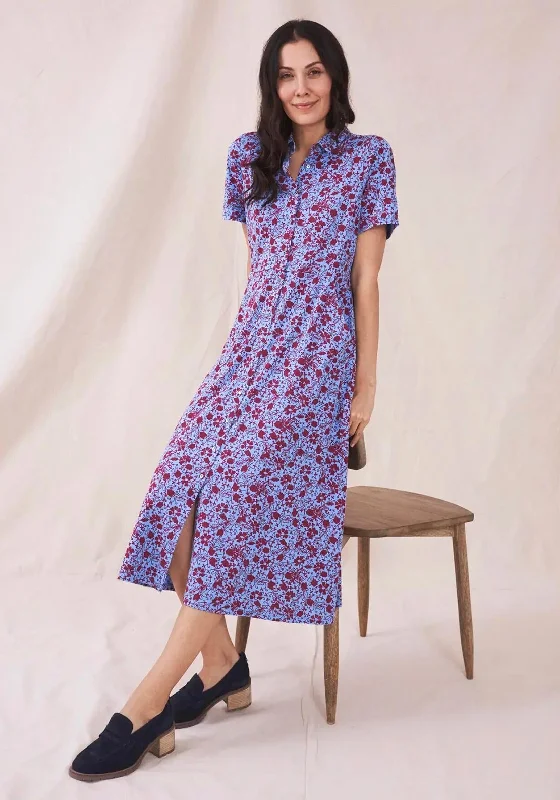 White Stuff Rua Jersey Midi Dress, Blue Multi Trendy Off-Shoulder Ruffle Midi Dress