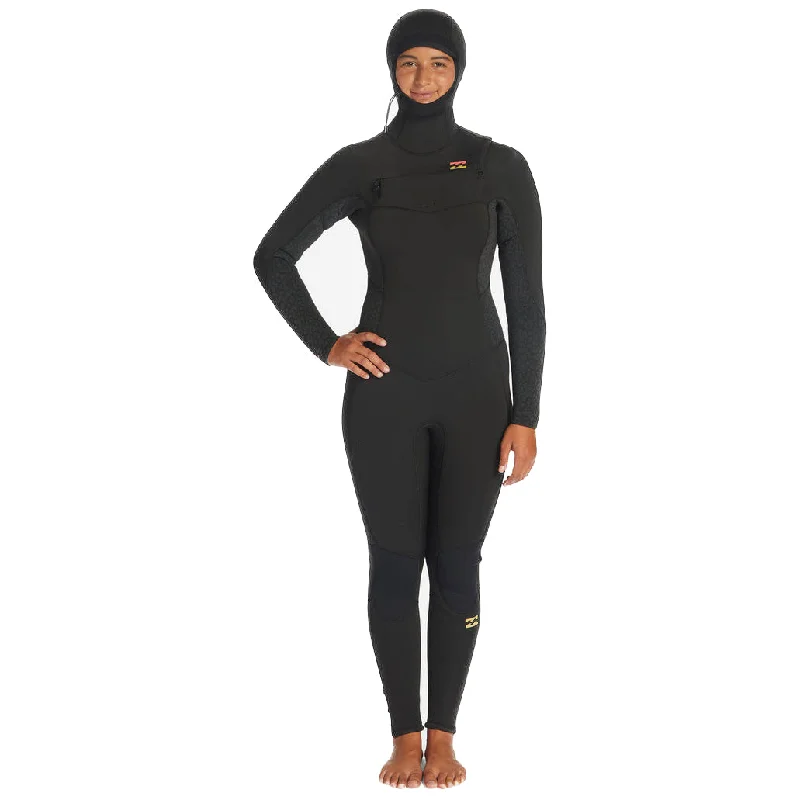 5/4mm Women’s Billabong Synergy Hooded Chest Zip Full Wetsuit -  WILD BLACK - BKYH6 Hoodie with Reflective Safety Nightwear