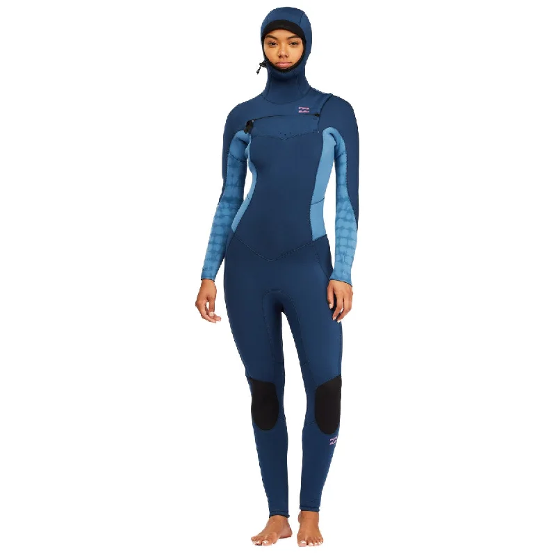 5/4mm Women’s Billabong Synergy Hooded Chest Zip Full Wetsuit - 'River' blue Hoodie with Full-Zip Functional Layering