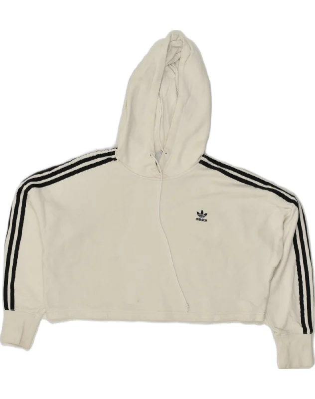 ADIDAS Womens Crop Hoodie Jumper UK 6 XS Grey Cotton Hoodie with Belted Waist Structured Tailored