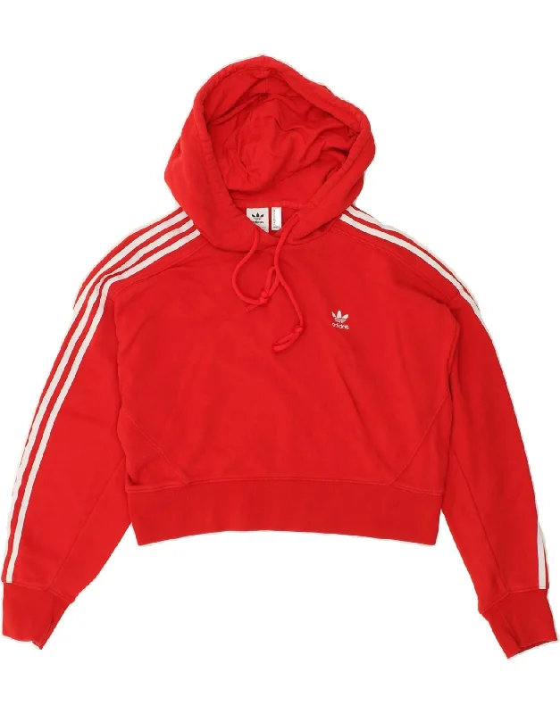 ADIDAS Womens Crop Hoodie Jumper UK 8 Small  Red Hoodie with Button Classic Timeless