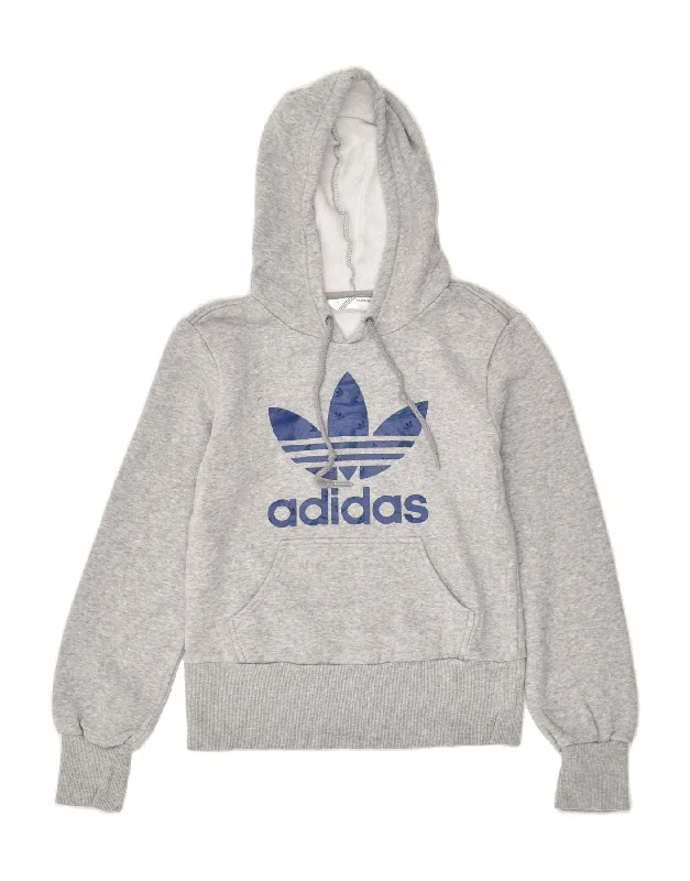 ADIDAS Womens Graphic Hoodie Jumper IT 42 Medium Grey Cotton Hoodie with Pattern Geometric Abstract