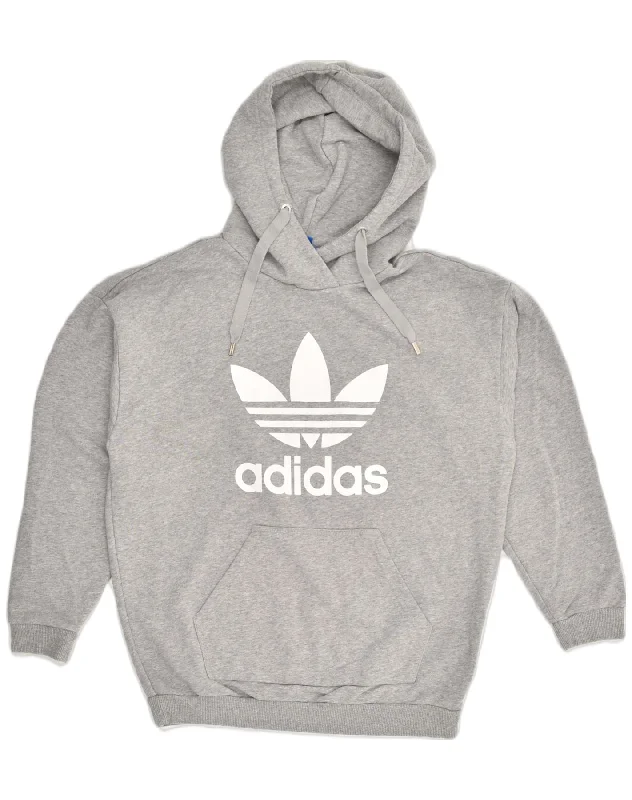 ADIDAS Womens Graphic Hoodie Jumper UK 14 Large  Grey Cotton Hoodie with Color Block Contrast Stylish