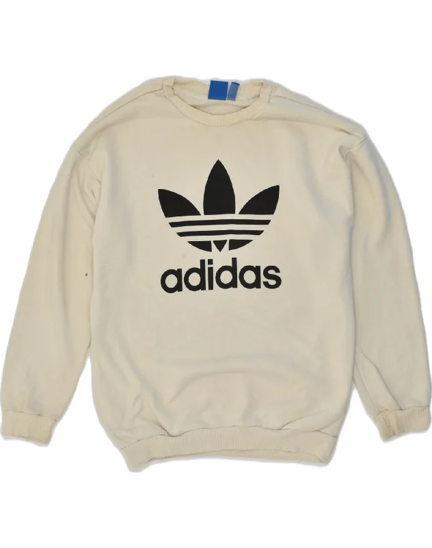 ADIDAS Womens Graphic Sweatshirt Jumper UK 10 Small White Cotton Hoodie with Embroidery Detailed Premium