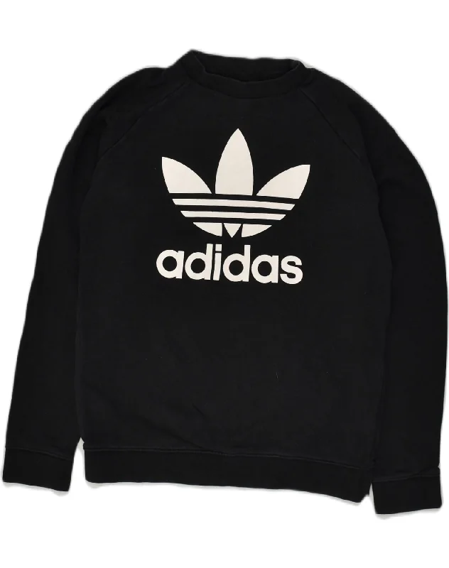 ADIDAS Womens Graphic Sweatshirt Jumper UK 12 Medium Black Cotton Hoodie with Hem Elastic Stretchable Comfortable