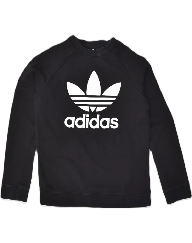 ADIDAS Womens Graphic Sweatshirt Jumper UK 14 Medium Black Cotton Hoodie with Half-Zip Sporty Casual