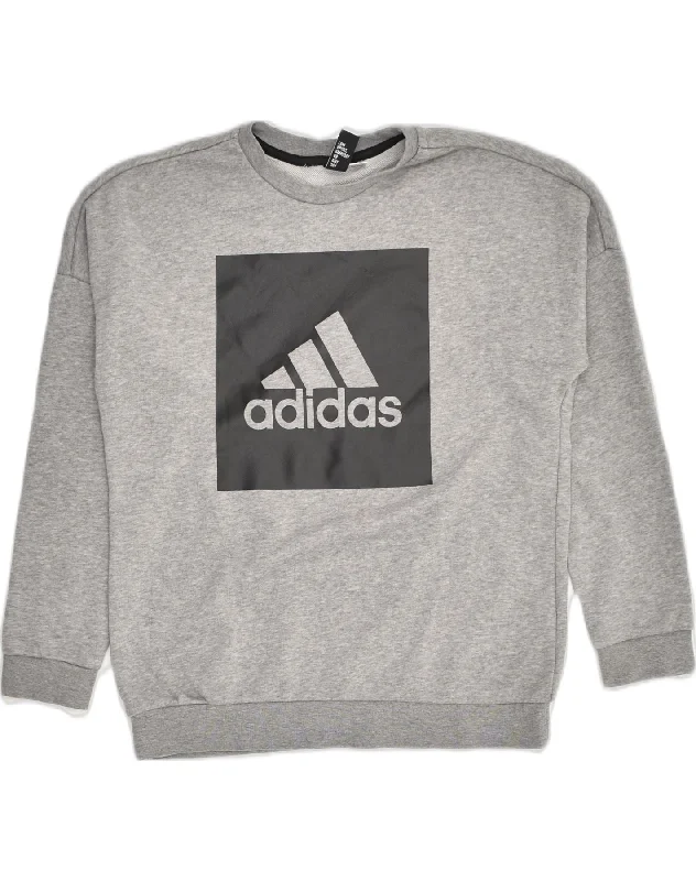 ADIDAS Womens Graphic Sweatshirt Jumper UK 8 Small Grey Hoodie with Rhinestones Sparkly Elegant