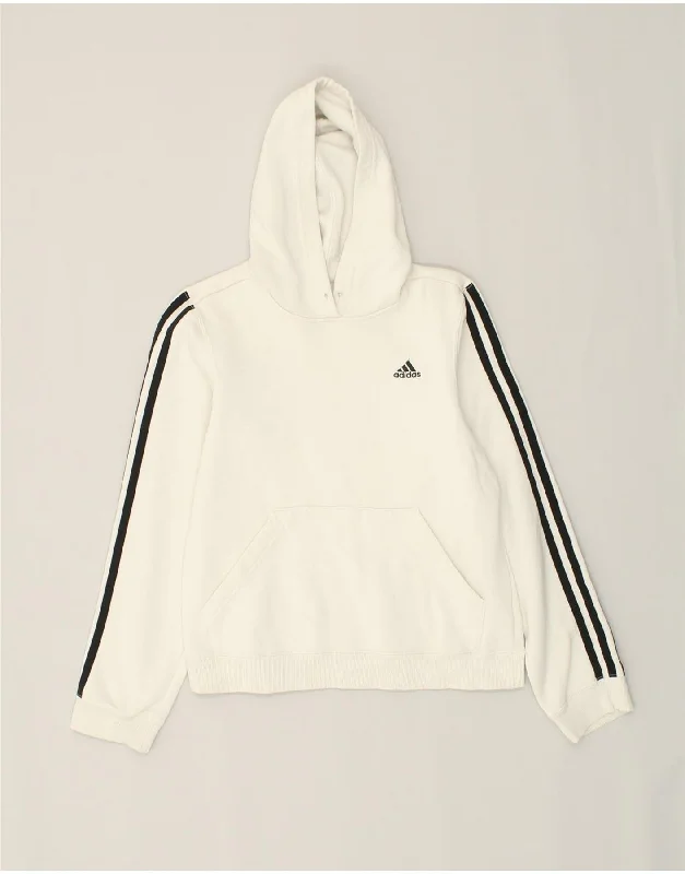 ADIDAS Womens Hoodie Jumper UK 10 Small Off White Cotton Hoodie with Full-Zip Functional Layering