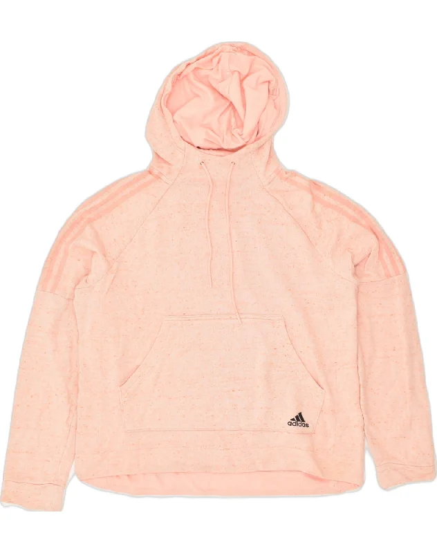 ADIDAS Womens Hoodie Jumper UK 16/18 Large Pink Flecked Cotton Hoodie with Oversized Fit Loose Comfortable