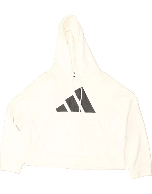 ADIDAS Womens Oversized Graphic Hoodie Jumper UK 12/14  Medium White Hoodie Sweatshirt Pullover