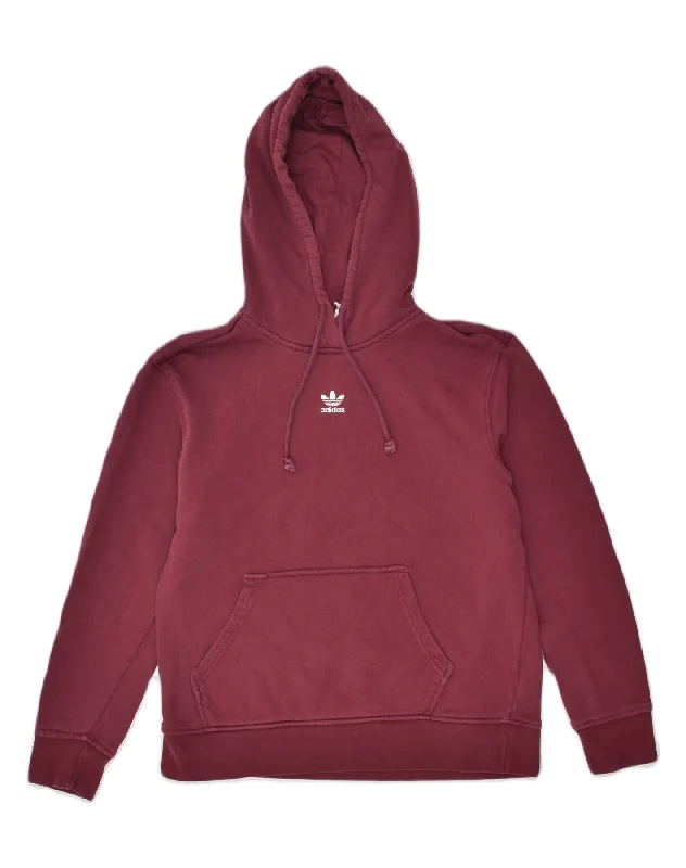 ADIDAS Womens Oversized Hoodie Jumper UK 10 Small Burgundy Cotton Hoodie with Button Classic Timeless