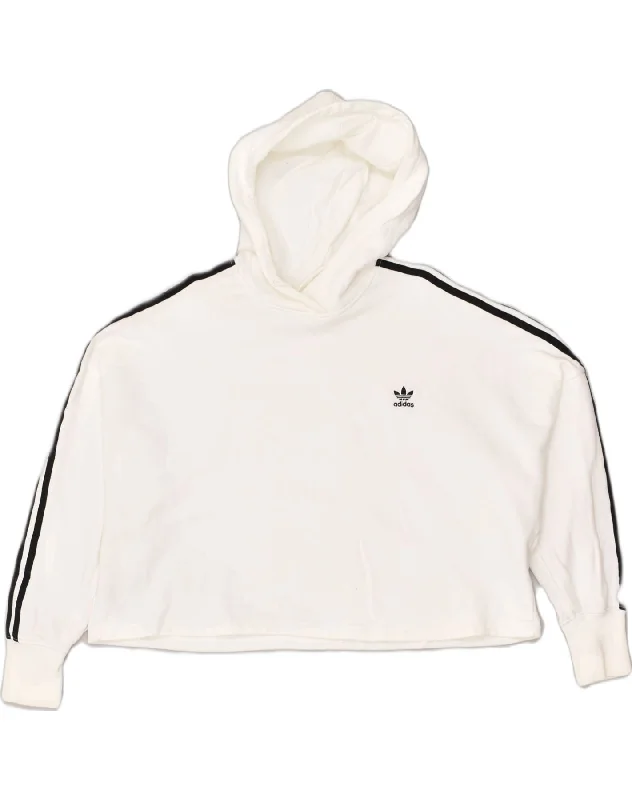 ADIDAS Womens Oversized Hoodie Jumper UK 18 XL White Cotton Hoodie with Snap Buttons Easy Quick