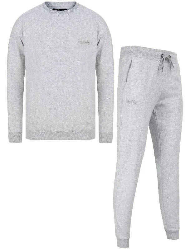 Anemore Matching 2pc Sweatshirt & Jogger Brushback Fleece Tracksuit Co-rd Set in Light Grey Marl - Tokyo Laundry Hoodie with Batwing Sleeves Loose Dramatic