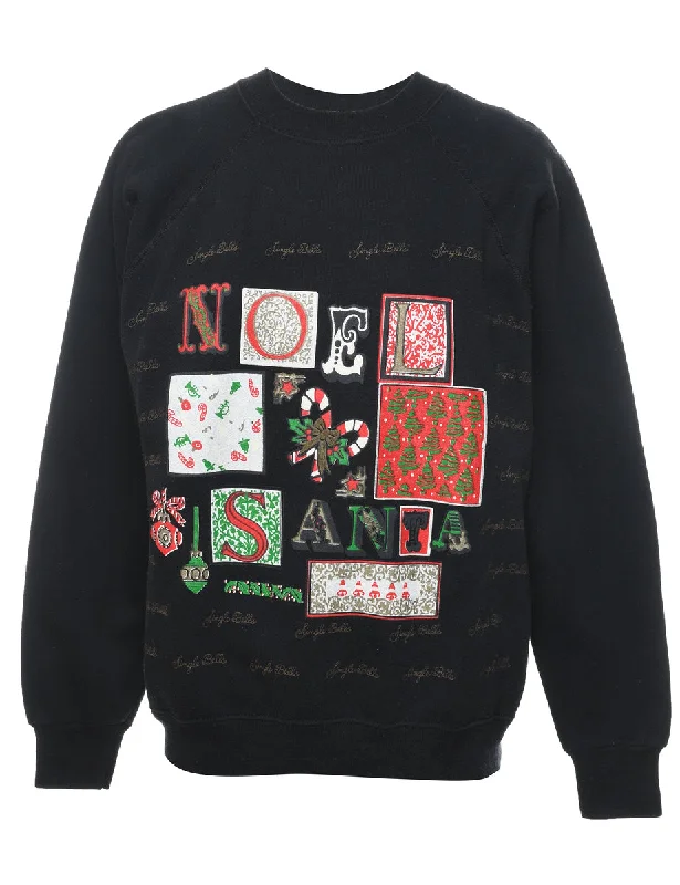 Black Christmas Sweatshirt - L Hoodie with Set-In Sleeves Structured Classic