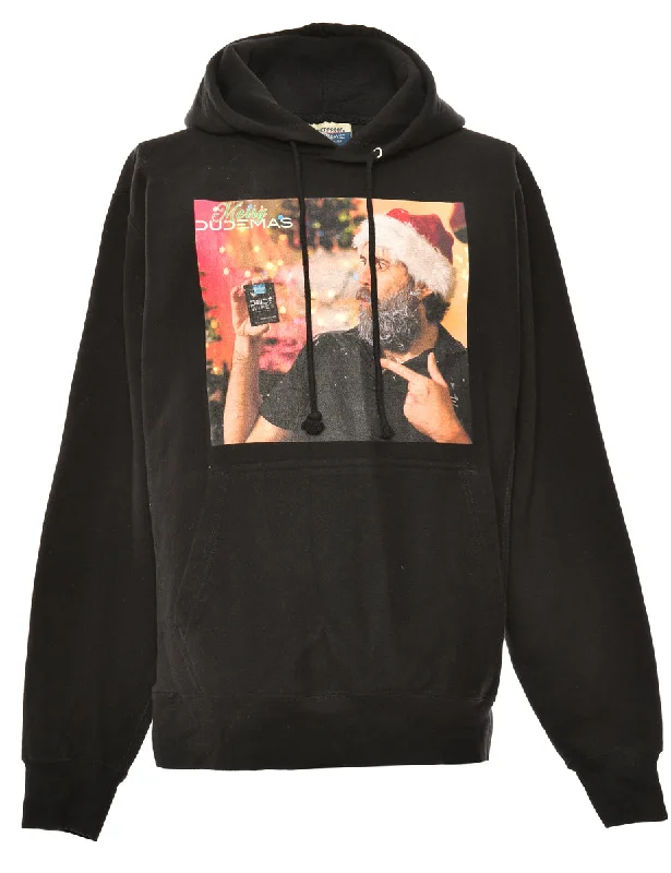 Black Christmas Sweatshirt - M Hoodie with Mock Neck Collared Structured