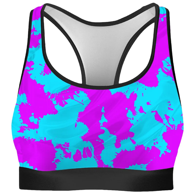 Blue and Purple Paint Splatter Rave Bra Soft Cup Bra