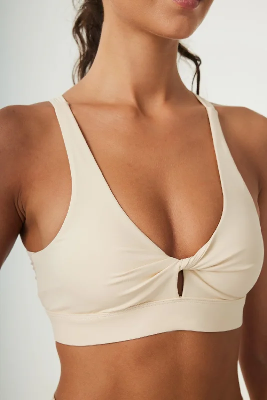 ButterySoft Front Twist Mesh Back Beige Sports Bra Contour Bra Style