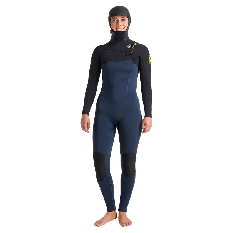 C-Skins Women's Solace 5/4mm Chest Zip Hooded Wetsuit - Blustone/Blk/Saffron Hoodie with Hem Patch Decorative Personalized