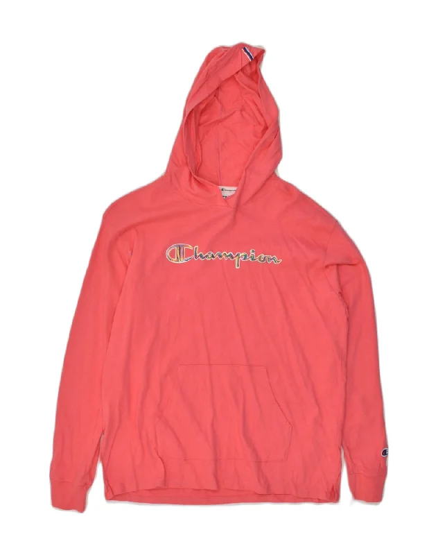 CHAMPION Womens Graphic Hoodie Jumper UK 14 Medium Pink Cotton Hoodie with Velcro Closure Adjustable Secure