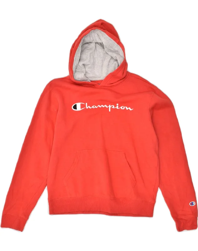 CHAMPION Womens Graphic Hoodie Jumper UK 18 XL Red Cotton Hoodie with Gradient Ombre Colorful