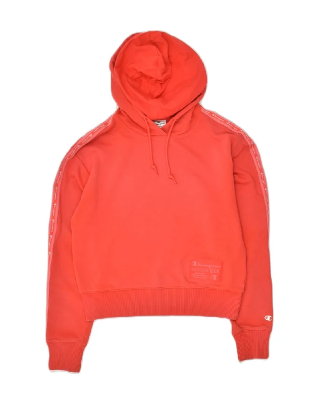 CHAMPION Womens Hoodie Jumper UK 10 Small Red Cotton Hoodie with Elastic Waist Stretchable Comfortable