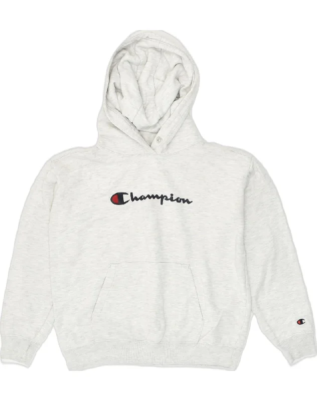 CHAMPION Womens Oversized Graphic Hoodie Jumper UK 6 XS White Cotton Hoodie with Patch Decorative Personalized