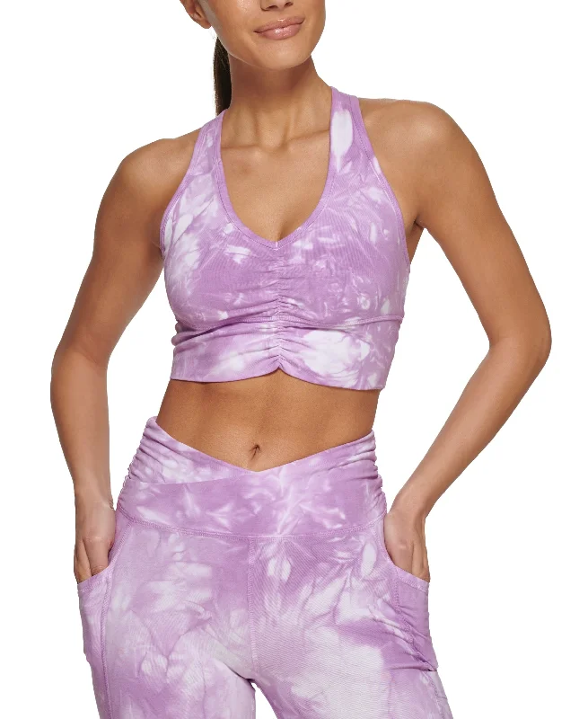 DKNY Sport Womens Tie Dye Low Impact Sports Bra Seamless Push-Up Bra