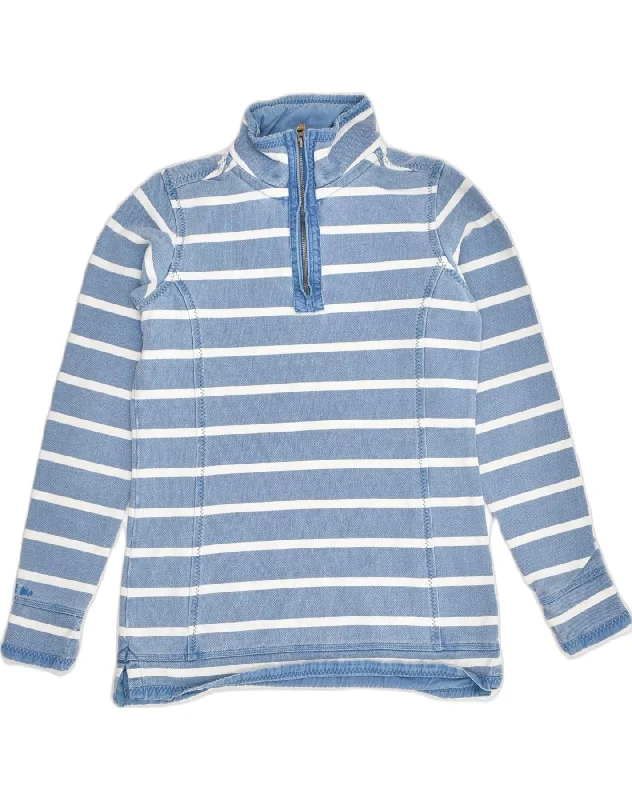 FAT FACE Womens Zip Neck Sweatshirt Jumper UK 8 Small Blue Striped Cotton Hoodie with Thumb Holes Functional Cozy