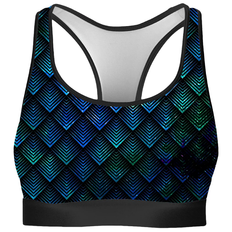 Galactic Dragon Scale Teal Rave Bra Soft Support Bra