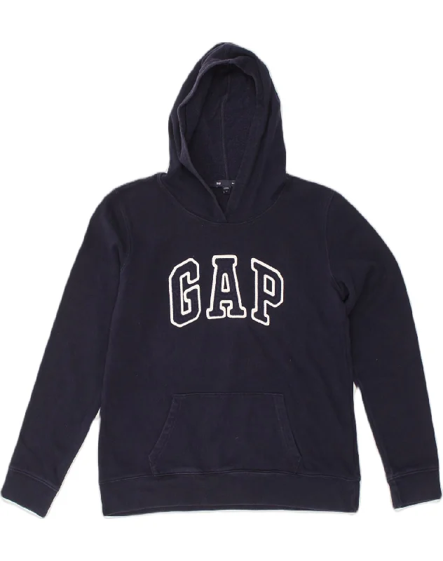 GAP Womens Graphic Hoodie Jumper UK 14 Medium Navy Blue Cotton Hoodie with Full-Zip Functional Layering