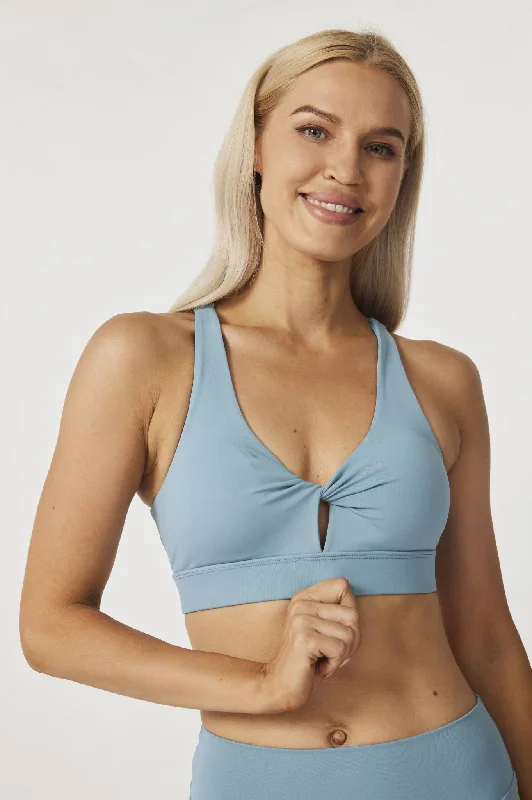 HeyCloud Front Twist Mesh Back Sports Bra - Light Blue Breathable Sports Bra