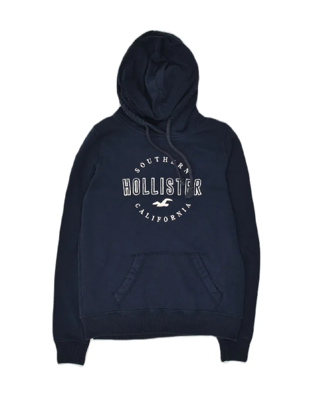 HOLLISTER Womens Graphic Hoodie Jumper UK 6 XS Navy Blue Cotton Hoodie Sweatshirt Pullover