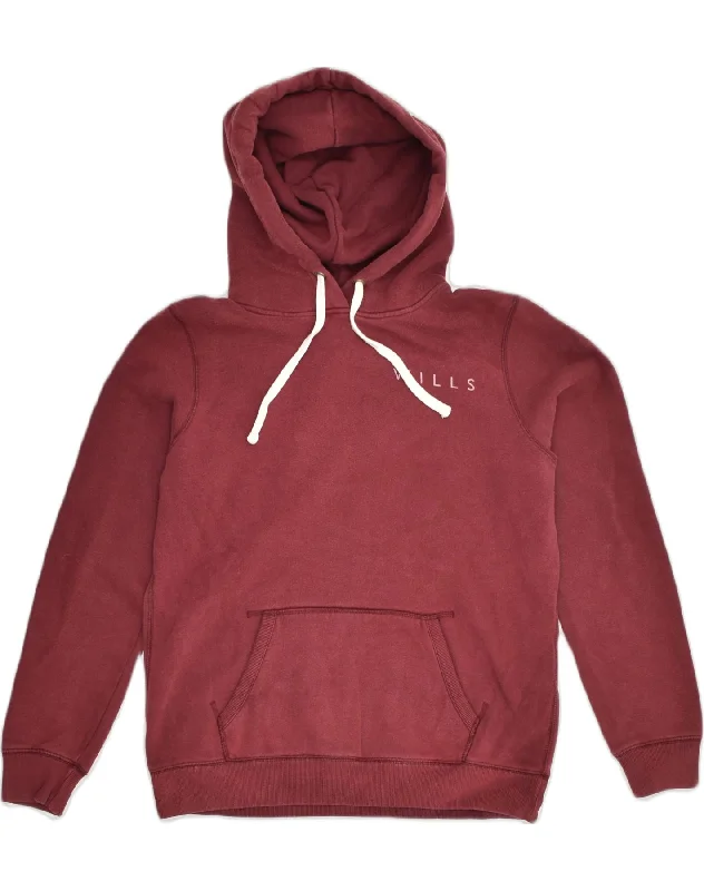 JACK WILLS Womens Graphic Hoodie Jumper UK 12 Medium Maroon Cotton Hoodie with Snap Buttons Easy Quick