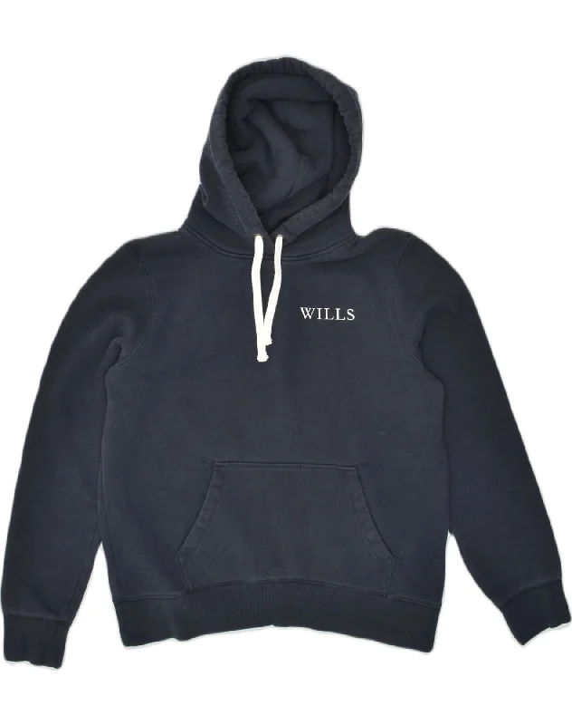 JACK WILLS Womens Hoodie Jumper UK 14 Large  Navy Blue Cotton Hoodie with Embroidery Detailed Premium