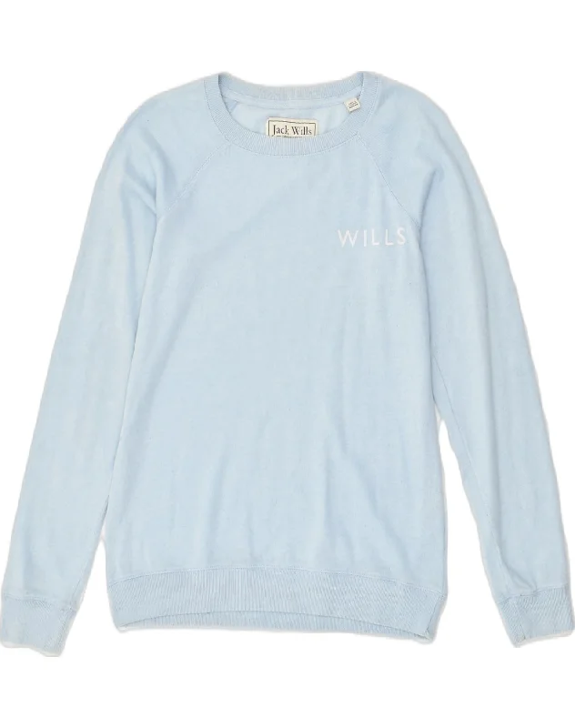 JACK WILLS Womens Sweatshirt Jumper UK 10 Small Blue Cotton Hoodie with Sequins Glamorous Eye-catching