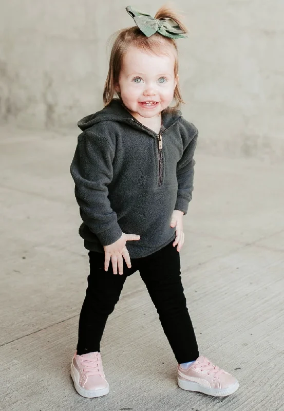 Kids Ampersand Half Zip Hoodie {Cozy Cutie Licorice} Hoodie with Hem Detail Decorative Unique