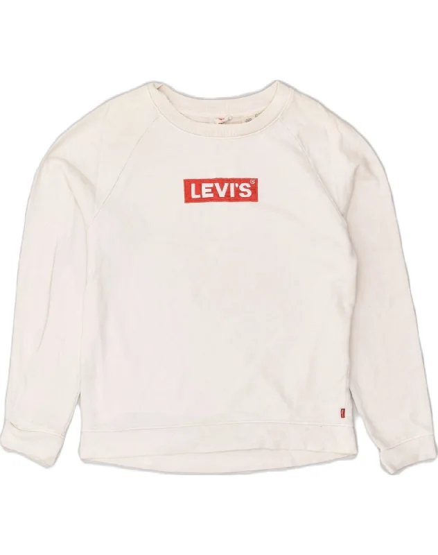 LEVI'S Womens Graphic Sweatshirt Jumper UK 6 XS White Cotton Hoodie with Pattern Geometric Abstract