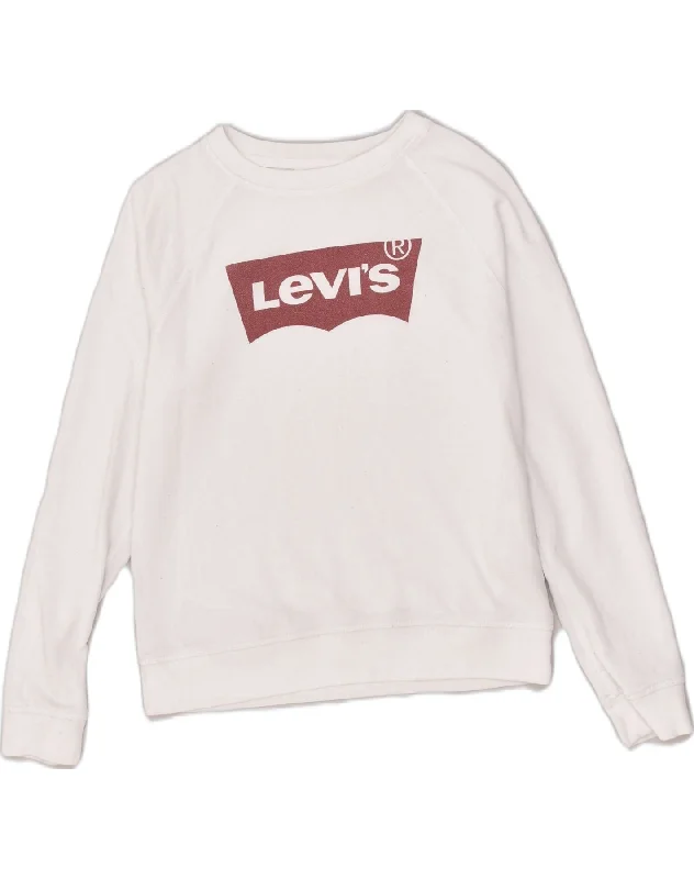 LEVI'S Womens Loose Fit Graphic Sweatshirt Jumper UK 10 Small White Cotton Graphic Hoodie Design Print