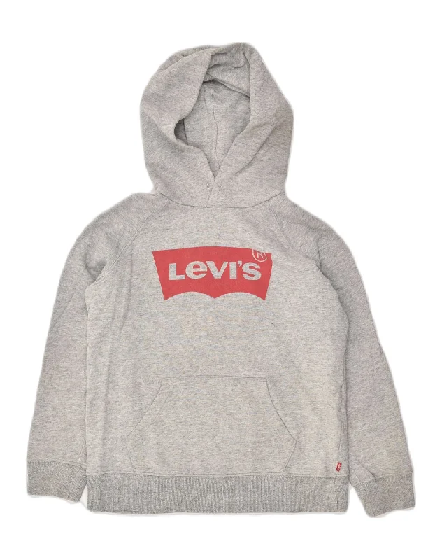 LEVI'S Womens Oversized Graphic Hoodie Jumper UK 6 XS  Grey Cotton Hoodie with Hidden Zipper Minimalist Clean